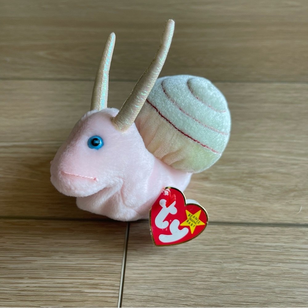 NWT TY Swirly Beanie Baby Snail Plush with Pink and White Shell - Vintage 1999
